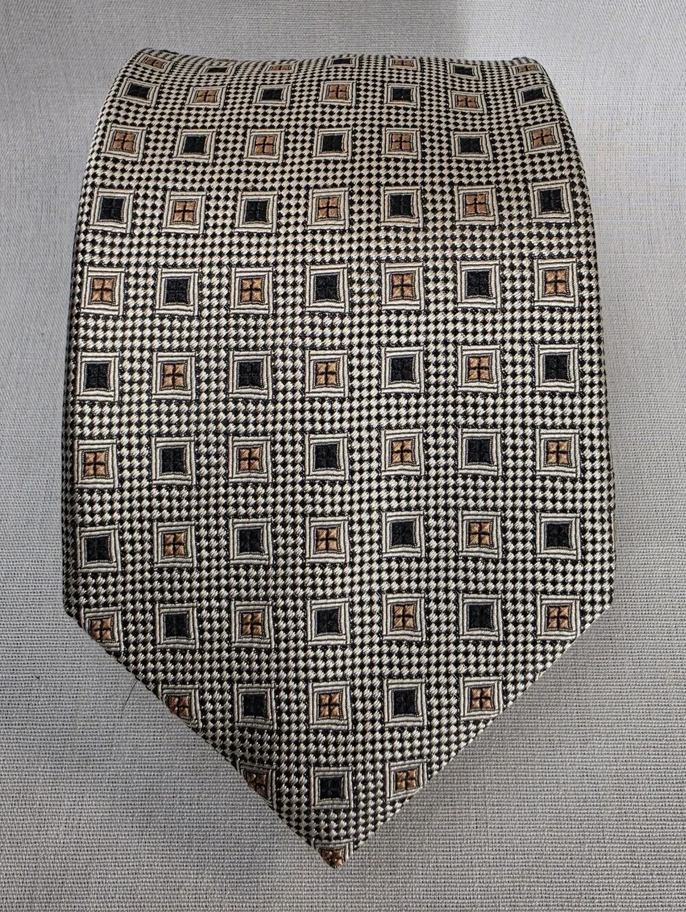 Peacock Pure Silk Geometric Square Tie Mens 60x3.75 Vintage Style